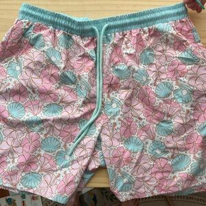 Caden Lane Pink and Blue Floral Swim Trunks